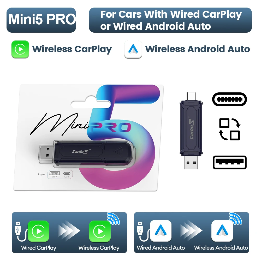

Беспроводной Адаптер Carlinkit Mini Ultra/Mini 5 Pro Для Android Auto С Поддержкой Wi-Fi И Bluetooth Для Автомобилей Без Кабеля