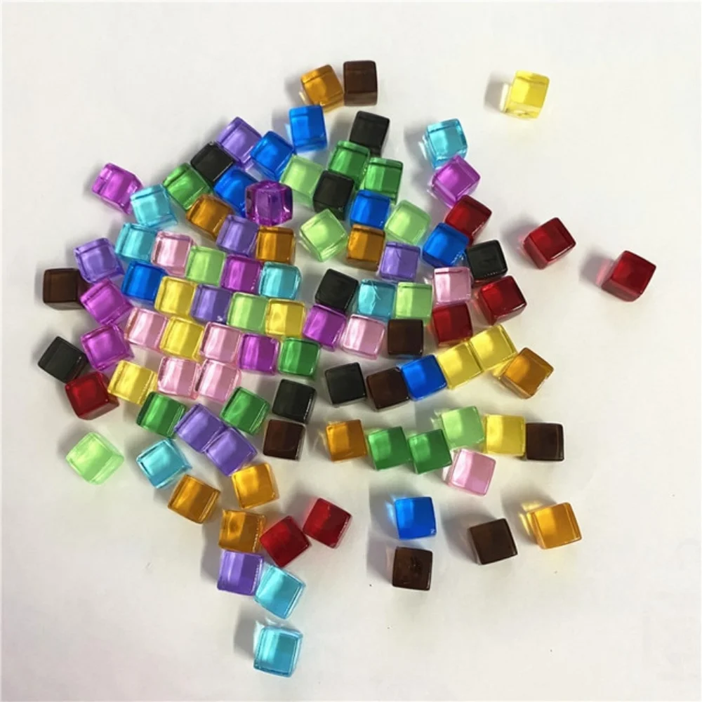 

50Pcs/set 8mm Acrylic Transparent Grey Square Corner Colorful Crystal Dice Chess Piece Right Angle Sieve Cube For Puzzle Game