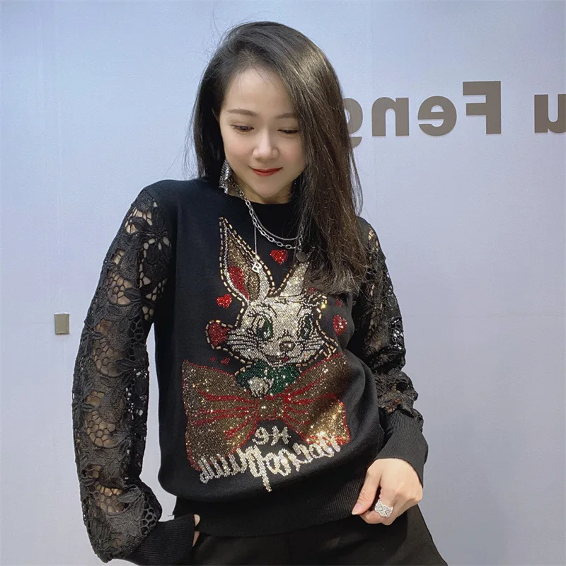 Женская элегантная осенне-зимняя одежда короткий свитер с аниме блестками