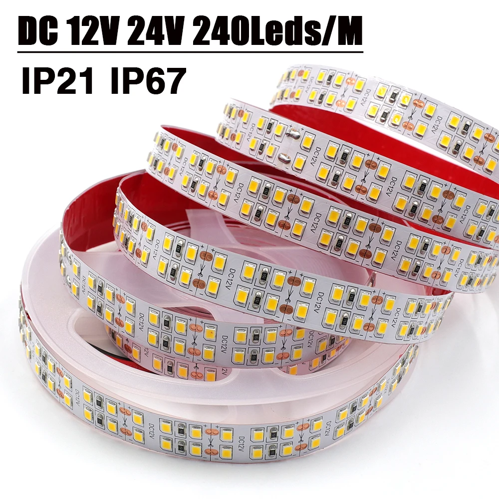 Суперъяркая Светодиодная лента 12 в 24 В 2835 240 светодиодов/м IP21 IP67 водонепроницаемая 3000K 4000K 6000K гибкая лента Светодиодная лента