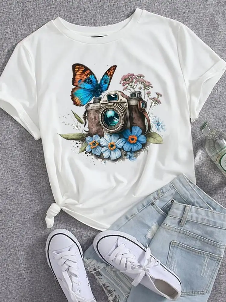 

Clothing Female T Shirt Fashion Casual Tee Short Sleeve Butterfly Flower Lovely Printed Women Top Clothes Graphic T-shirts
