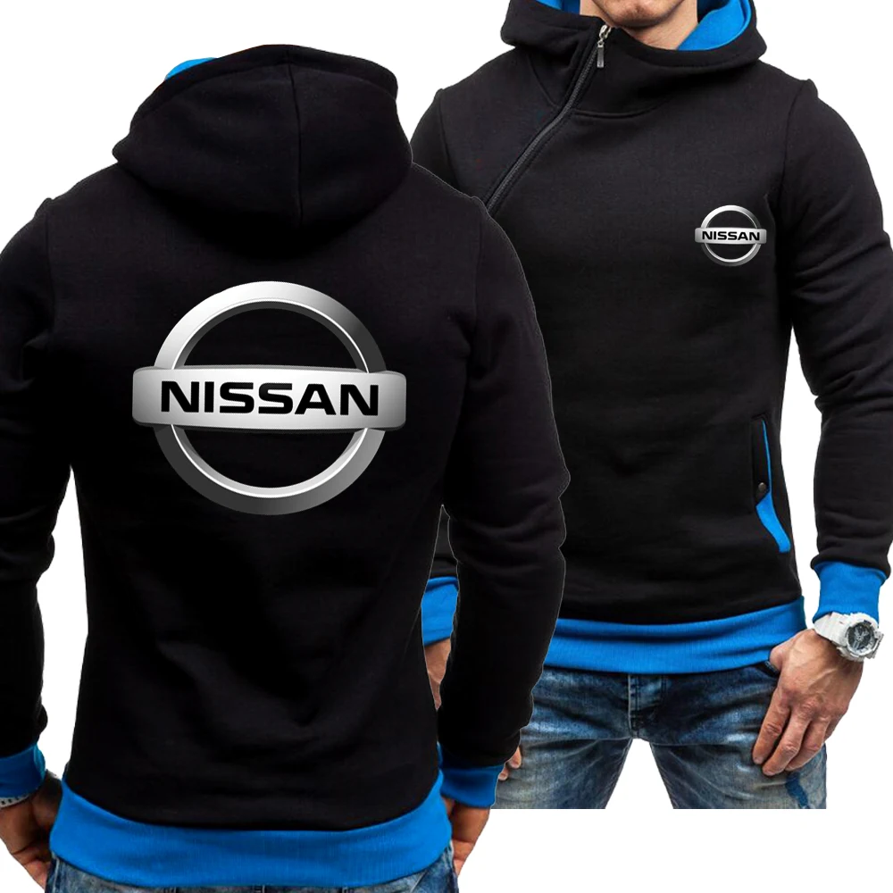 

New Men's Casual Spring Autumn Nissan Car Logo Hoodie Skew Zipper Long Sleeve Fashion Zip Hoody Sweatshirt Jacket 4 Colors