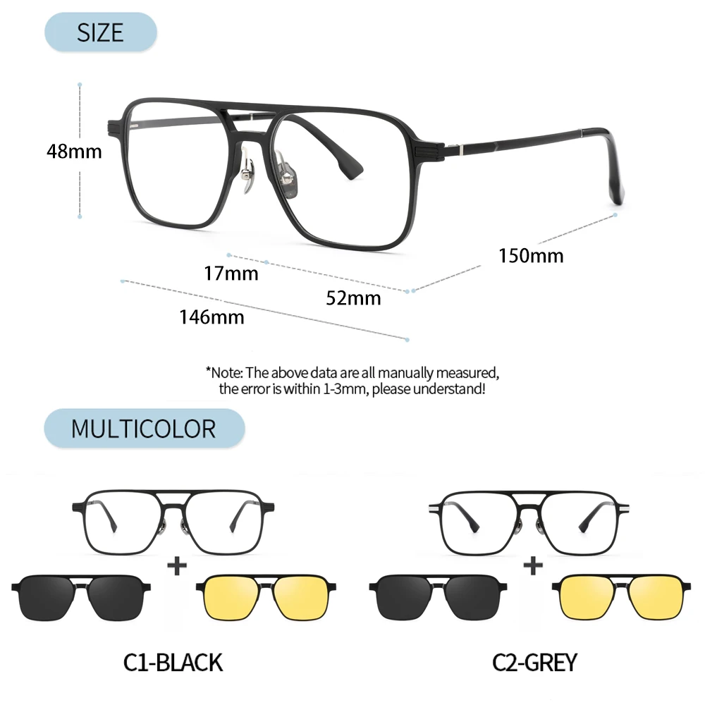 Мужские квадратные солнцезащитные очки с магнитной клипсой