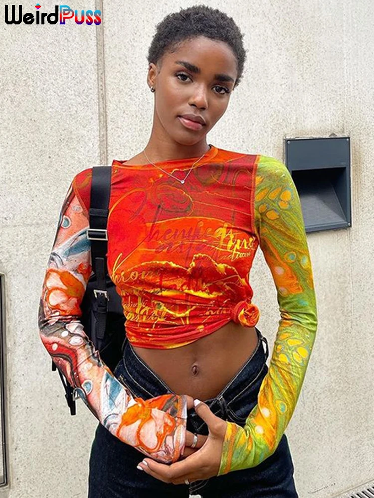 

Женский укороченный Топ с длинным рукавом и круглым вырезом