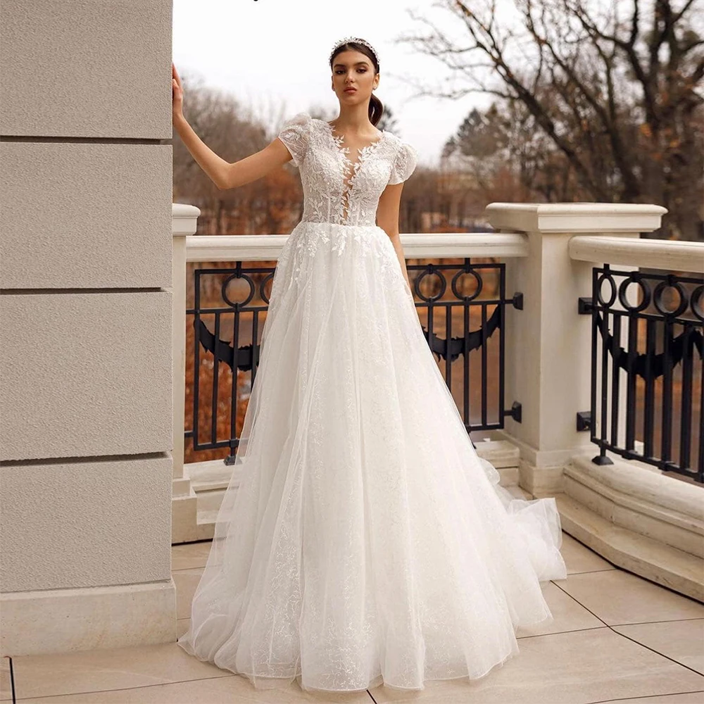 

Женское ТРАПЕЦИЕВИДНОЕ свадебное платье It's yiiya, белое фатиновое платье на пуговицах с короткими рукавами и открытой спиной на лето 2019