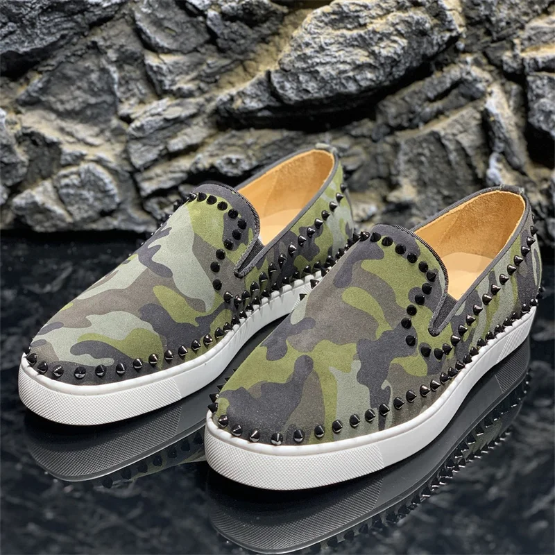 

Luxury Summer Low Top Red Bottoms Vulcanized Boat Slip On Shoes For Women's Driving Spikes Men's Casual Flats Camouflage Loafers