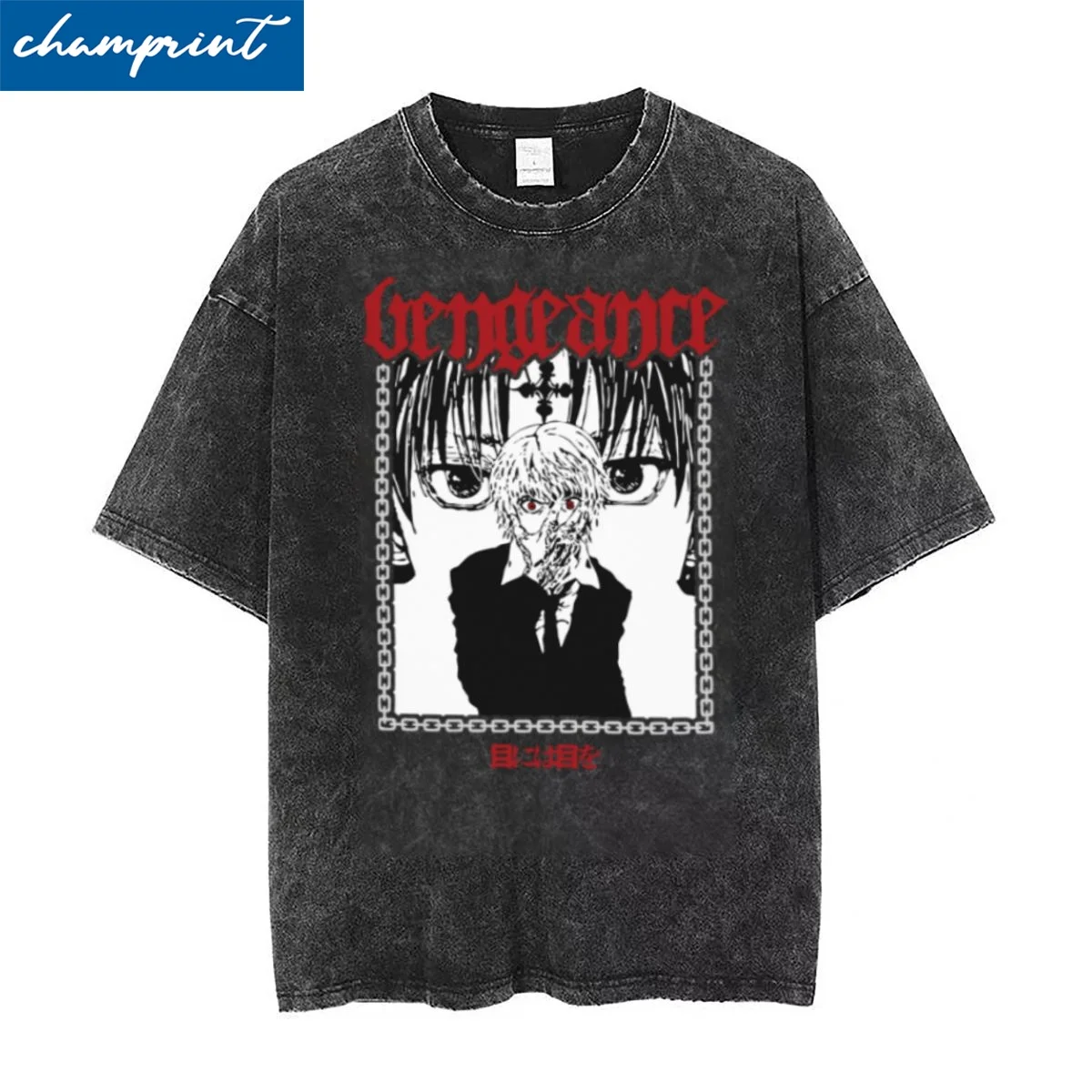 

Washed T Shirts Hunter X Hunter Vengeance Hip Hop Vintage T-Shirt Street Anime Manga Streetwear Cotton Graphic Streetwear Tee