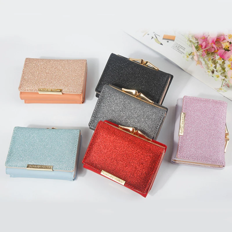 

2023 Women Shiny Wallet Three Fold Wallets Carteras Para Mujer Ladies Coin Pocket Women's Purse Simple Clutch Bag Monedero Mujer