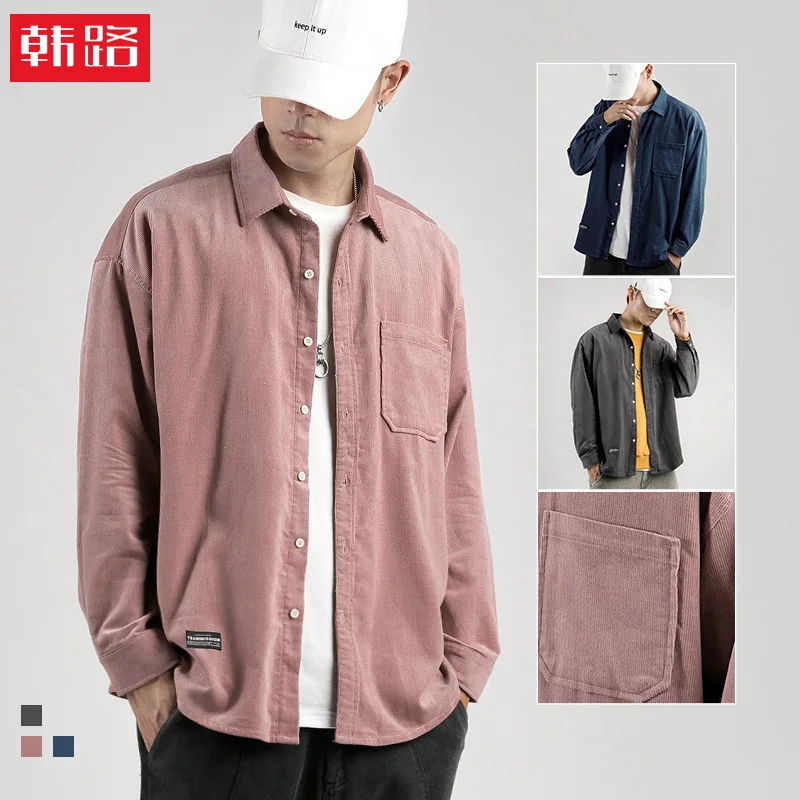 

Men's Corduroy Long Sleeve Shirts Autumn Korean Shirt Woman Fashion Casual Oversize Shirt Printed Clothing