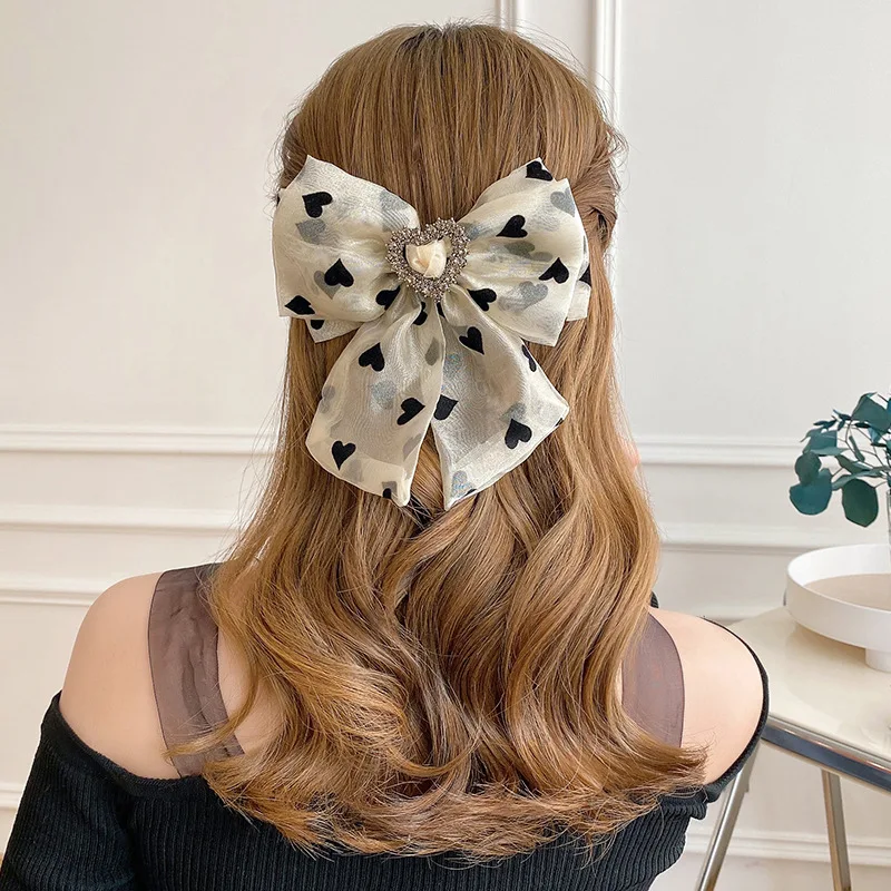 

2022 New Women Fashion Heart Rhinestone Big Bow Hairpins Clips Barrettes Headwear For Girls Hair Style Tools Accessires