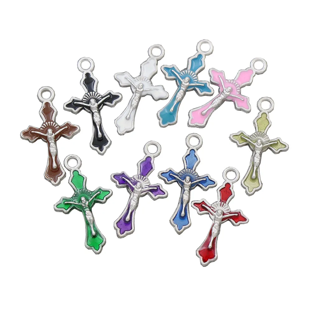 

Enamel Crucifix Cross Spacer Charm Beads Pendants Alloy Handmade Jewelry L499 14x22.5mm