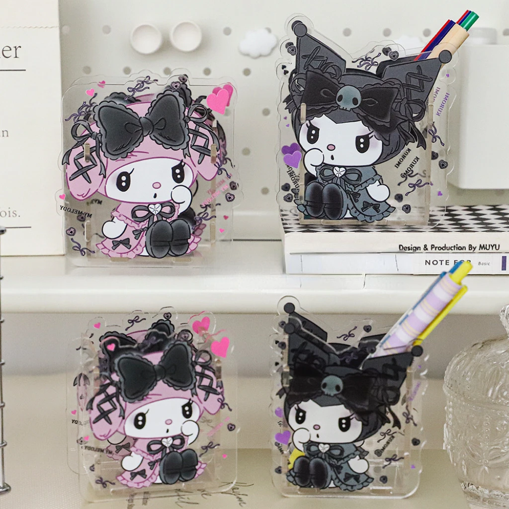 

Sanrio Acrylic Desktop Storage Bucket Kuromi My Melody Cinnamoroll Kittycat Girls Makeup Brush Student Stationery Pen Holder