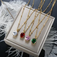 zmfashion luxury cubic zirconia oval pendant necklace stainless steel jewelry delicate fashion collar chain necklace for women