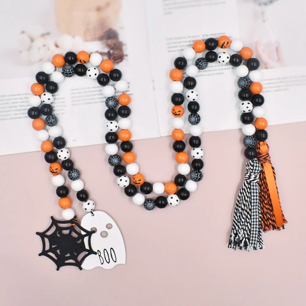 

Halloween Wooden Bead Tassels With Pumpkin Ghost Tray Decor Party Farmhouse Country Beads Garland Fall Decoration for Home
