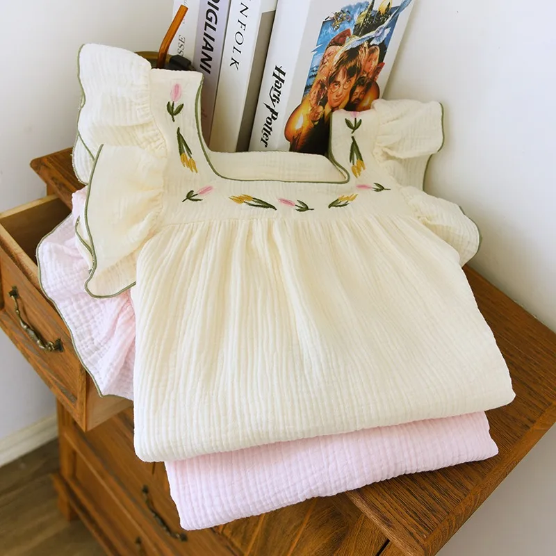 Spring and summer sling nightgown female cotton double thin cotton vest dress big yards pajamas household to take