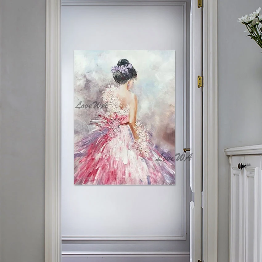 Балерина картины маслом розовый белый цвет акриловый нож холст абстрактная
