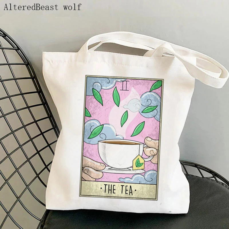 

Women's Shoulder Bag magic Collection The Tea Tarot card witchy Canvas Bag Harajuku Shopper Bag girl handbag Shoulder Lady Bag