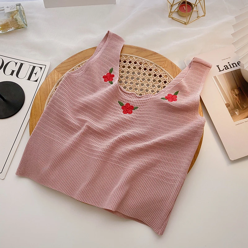 Женский укороченный топ с жемчужинами вязаный крючком Топ без рукавов цветочной