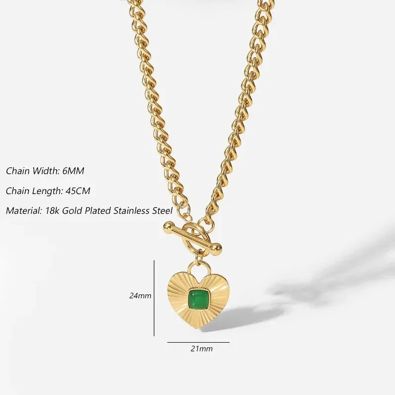 Ожерелье с подвеской в форме сердца и пряжкой OT инкрустированное зеленым