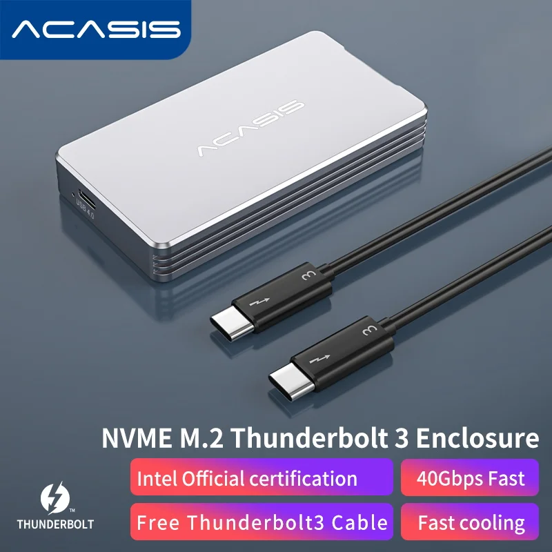 Корпус для SSD Acasis Thunderbolt 3, 40 Гбит/с, M.2 NVME, 8 ТБ, прозрачный, USB C, чехол для SSD с бесплатным кабелем 40 Гбит/с для Mac, Windows