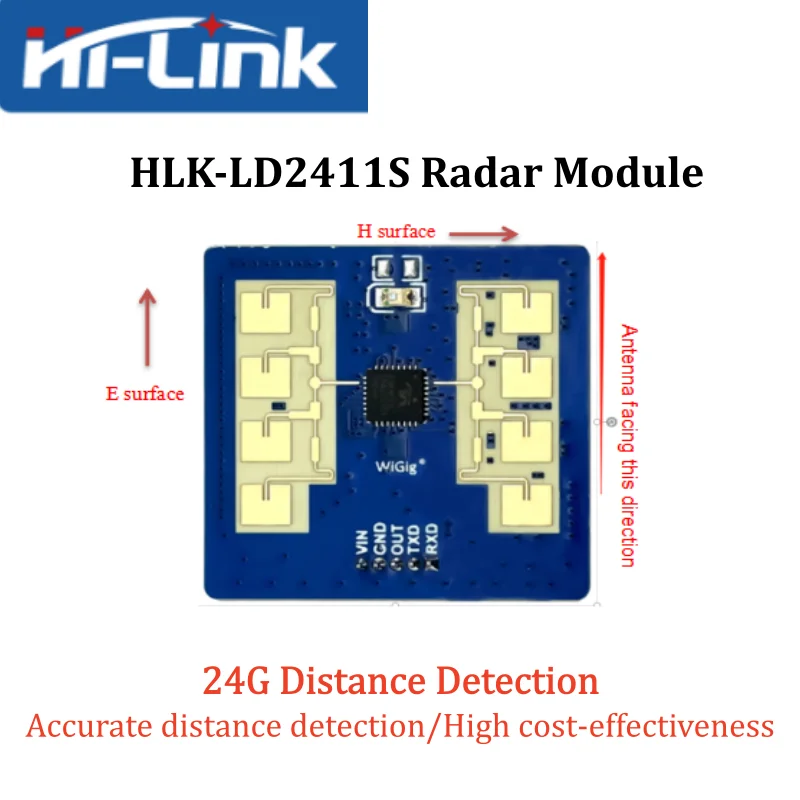 Фото Горячая распродажа: радарный датчик миллиметрового диапазона HLK-LD2411S 24G, высокоточный детектор расстояния до человека, модуль управления умным освещением №2