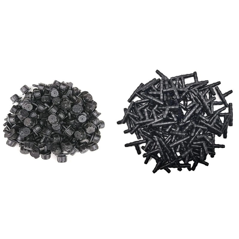 

300Pcs Adjustable 1/4 Inch Drip Irrigation Nozzle With 200Pcs 1/4 Inch Barbed Tee , Drip Irrigation Barbed Connectors