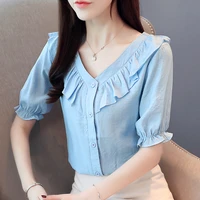 spot goods 2022 new chiffon small blouse short sleeve summer fashion korean style western