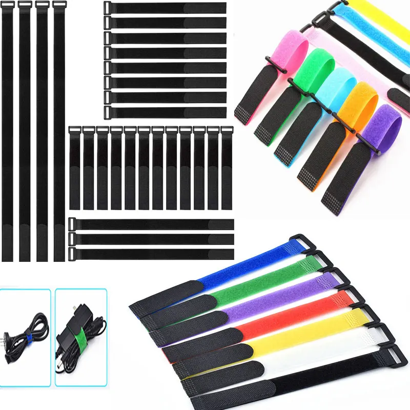 

10pcs Reverse Buckle Hook Loop Strap Cable Tie Self-Adhesive Fastener Tape Wire Organizer Cable Ties Wire Buckle Strap