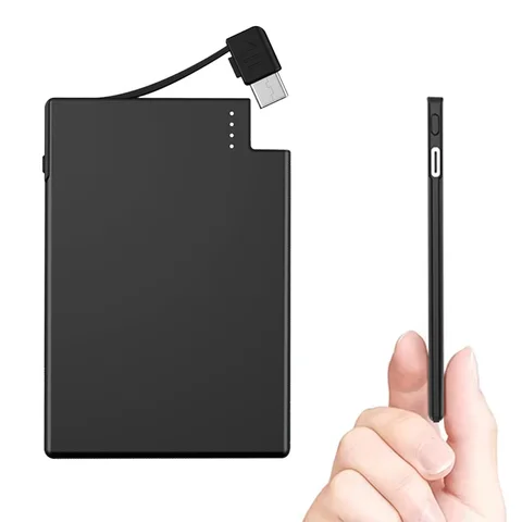 Внешний аккумулятор TNTOR с мини-картой, 2500 мАч, 4 мм, ультратонкий, Type-c, быстрая зарядка со встроенным кабелем, резервная батарея для iPhone, Xiaomi, Redmi