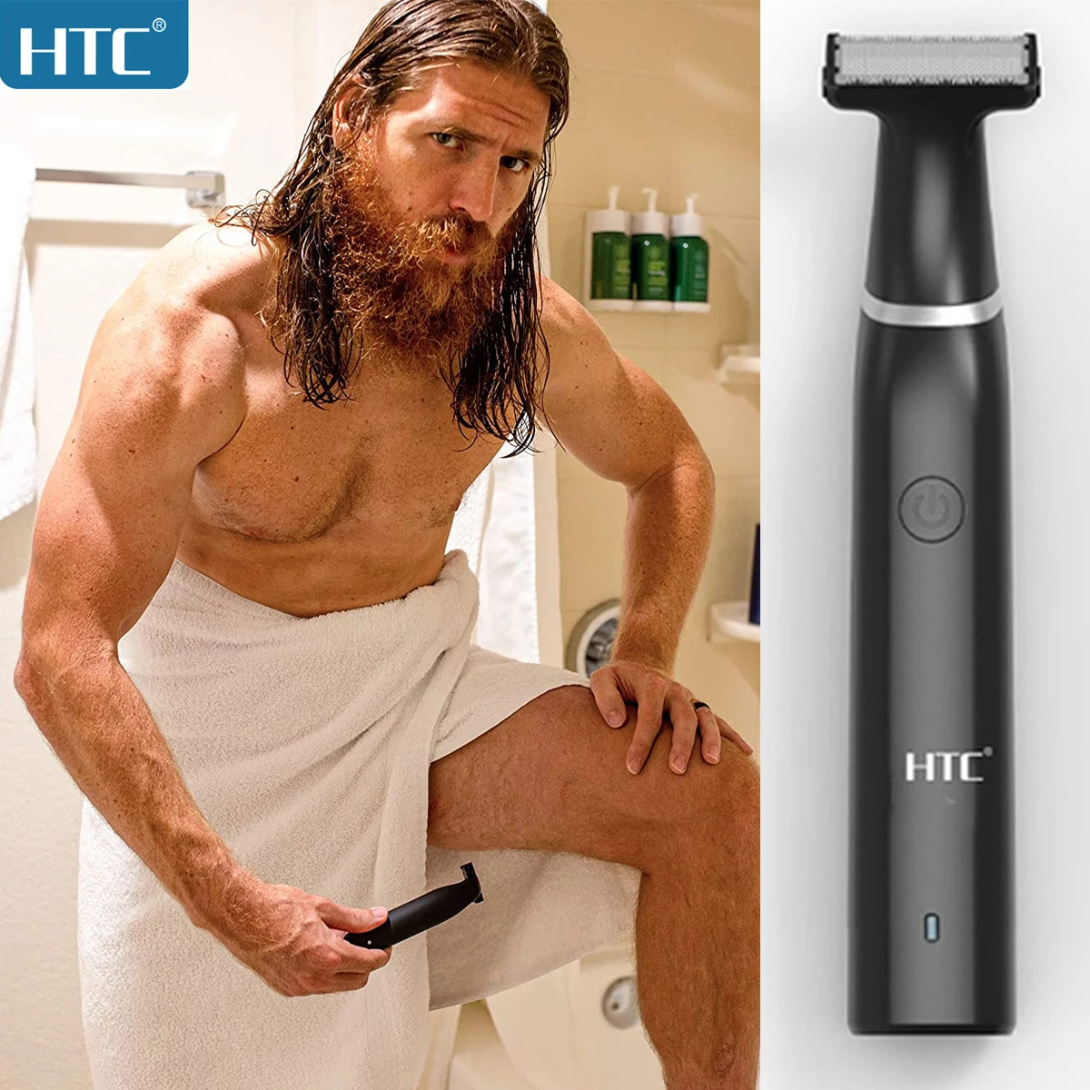 HTC Groin Hair Trimmer for Men, Electric Ball Trimmer/Shaver, Replaceable Blade Heads, Waterproof Wet/Dry Groin & Body Shave