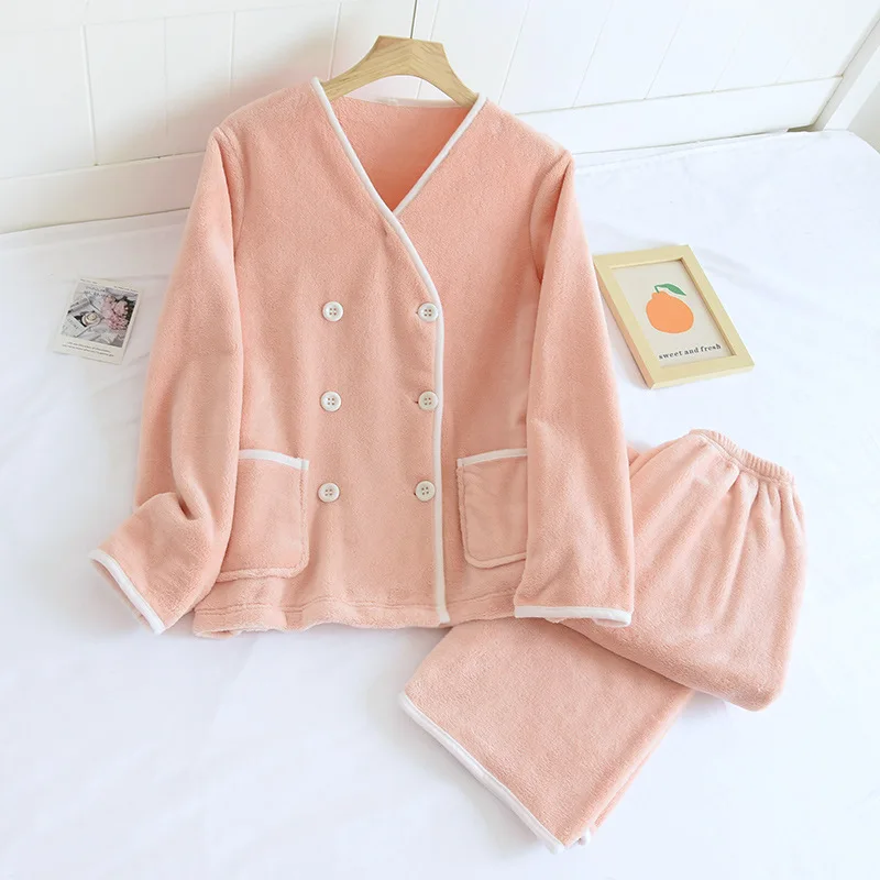 Autumn and winter new women's coral fleece pajamas long-sleeved trousers two-piece flannel women's plus size warm homewear suit