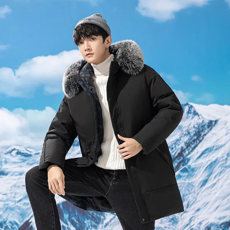 Новый стиль утолщенный пуховик средней длины для мужчин зимнее теплое ультра