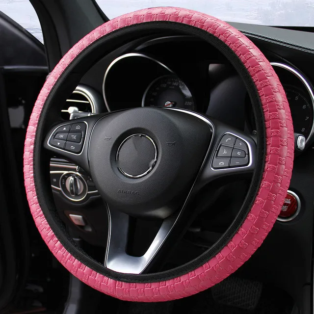 

No Inner Ring Leather Braided Elastic Universal Steering Wheel Cover Comfortable Shock Absorption Easy To Install Car Grip Cover