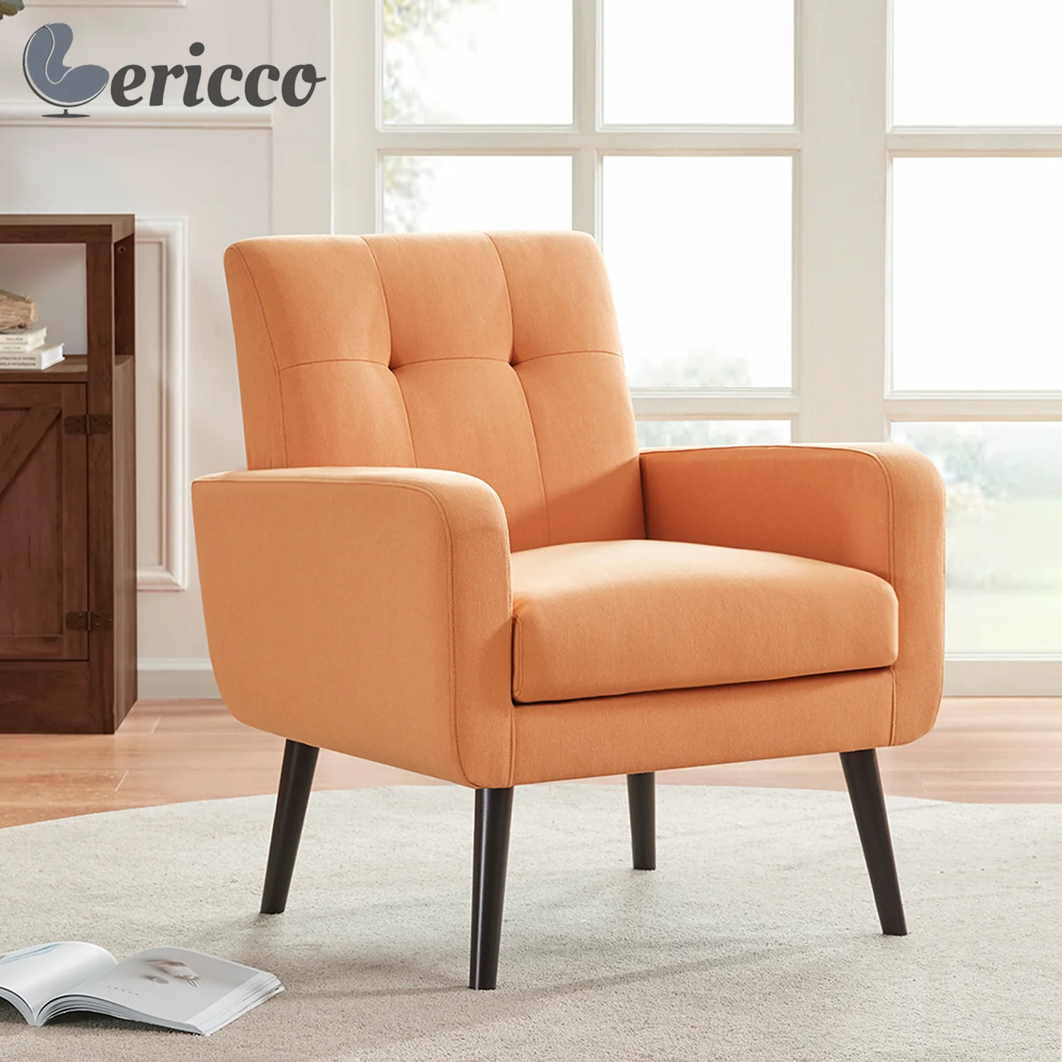 

GERICCO Armchair Modern Luxury Single Sofa Chair Button Tufted Upholstered Accent Chair Fashionable Orange Living Room Furniture
