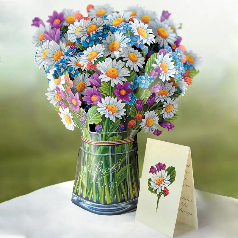 

Pop Up Bionic Flower Bouquet Greeting Blessing Card Note Excellent Paper 3D Envelope Vivid Lilies Rose Daisy Mothers Day Gifts