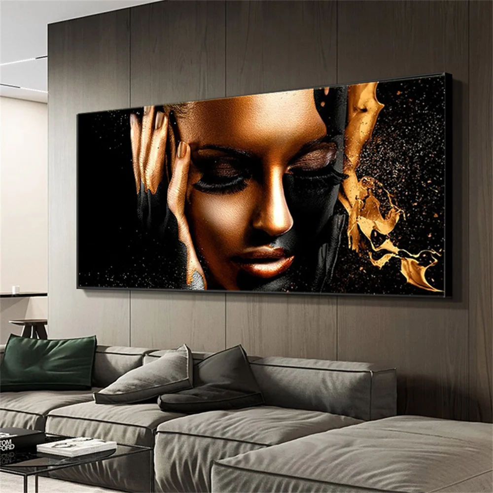 

Современный постер с изображением лица для женщин, Золотая жидкая Картина на холсте, абстрактная женщина, принты, картины для декора гостиной