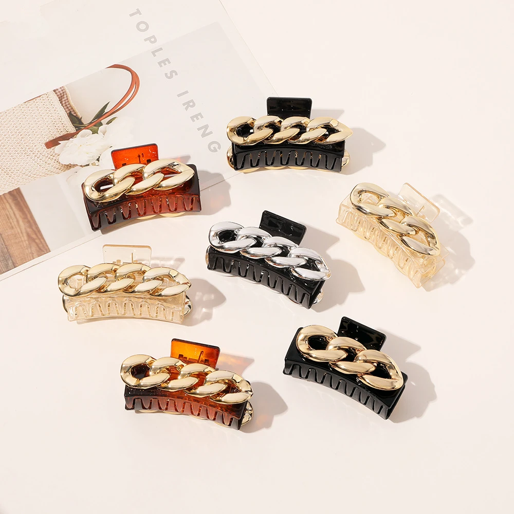 

New Metal Chain Catch Clip Simple Large Back Head Broken Hair Clip Female Headdress Temperament Shark Clip Wholesale