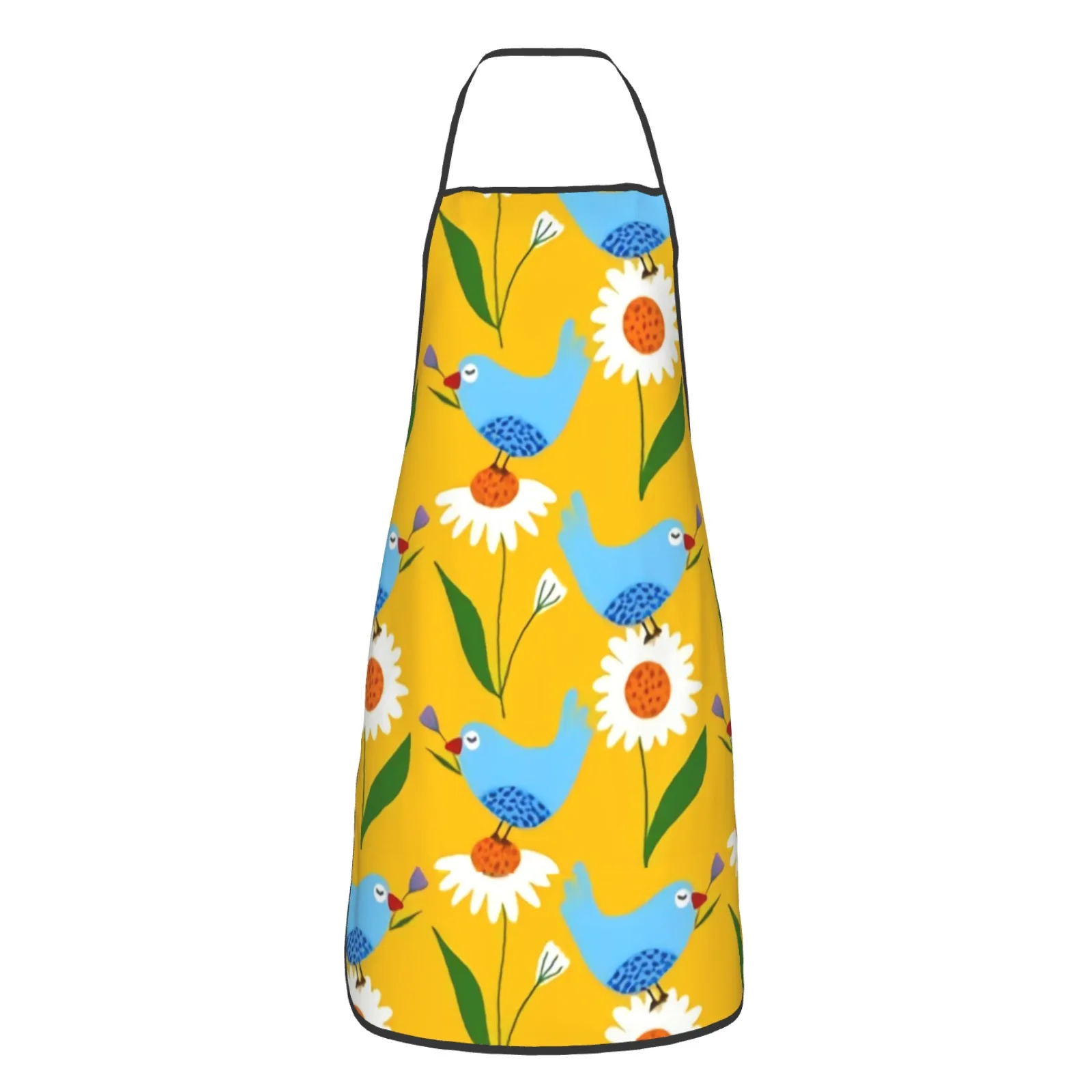 Фартук из полиэстера с белыми цветами и застежкой на подоле Кухонный для