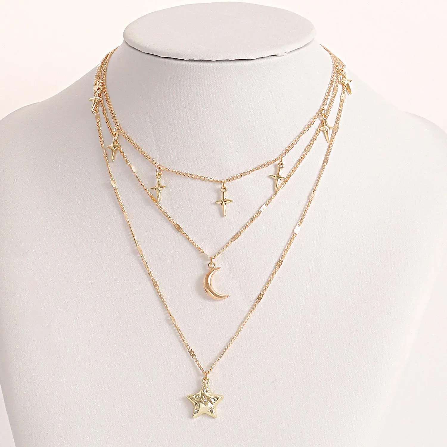 Женское винтажное многослойное ожерелье колье золотого цвета с тонкими звеньями