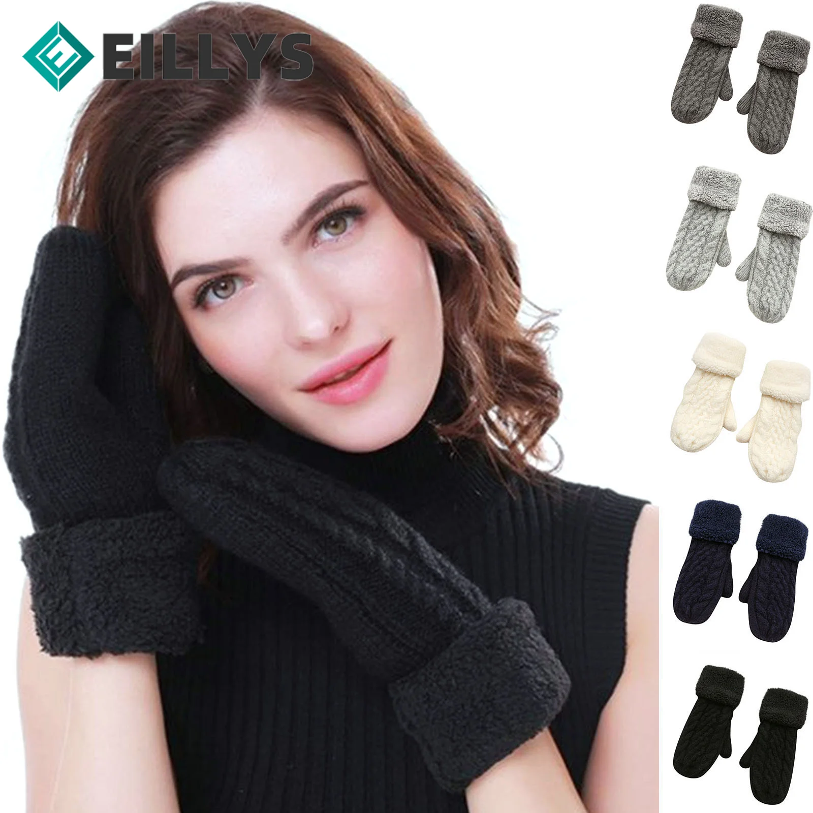 

Women Fashion Knit Twist Flowers Mittens Winter Warm Female Thicken Knitted Gloves Full Finger Gloves Women Cycling Woolen Glove