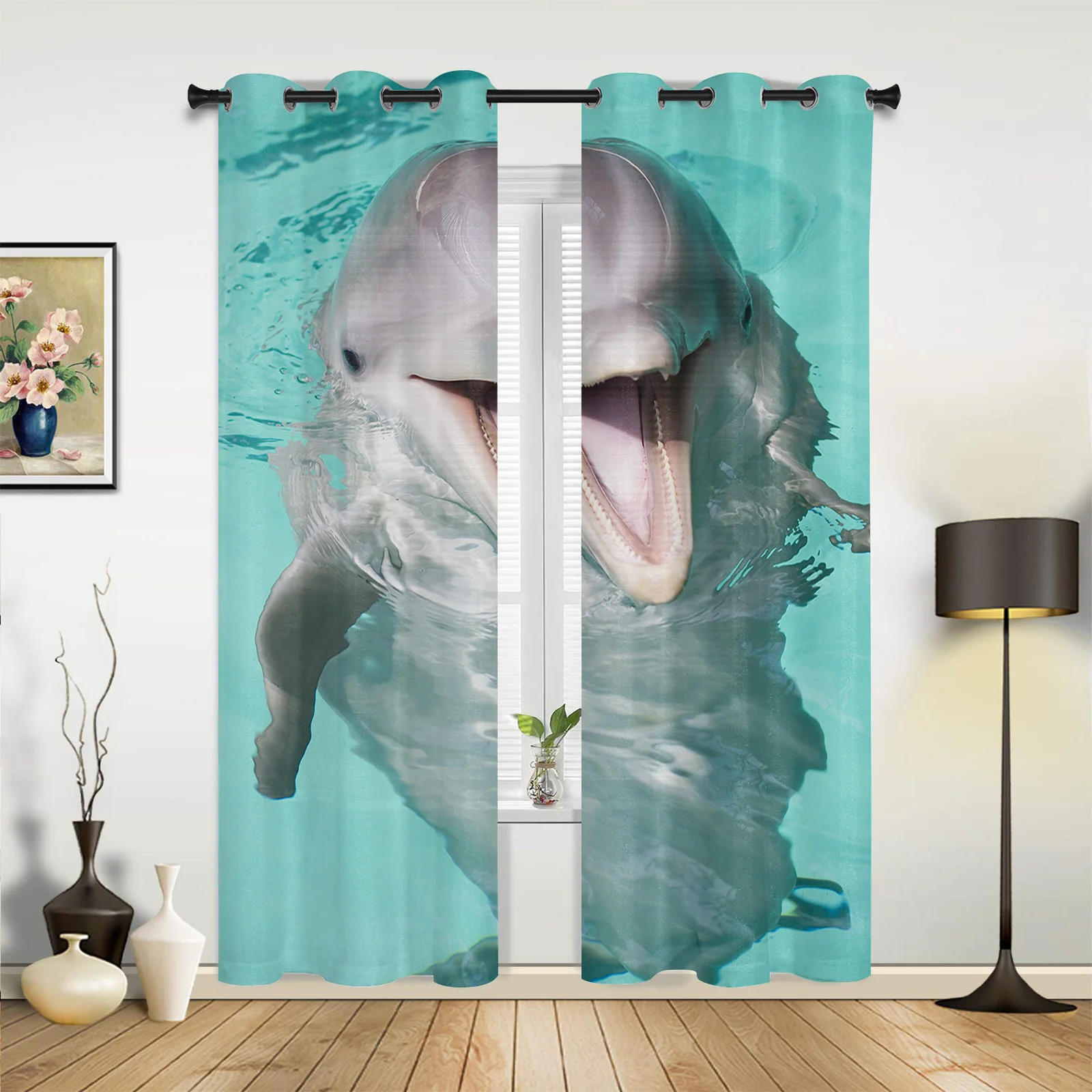 

Dolphin Animal Curtains for Bedroom Living Room Drapes Kitchen Children's Room Window Curtain Modern Home Decor