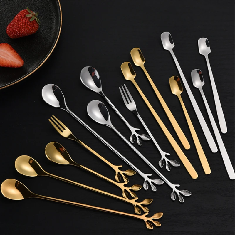 

Десертные ложки, ВЕТОЧКА, вилка, креативная ложка из нержавеющей стали, кофейные ложки, украшение вечерние, кухонные аксессуары