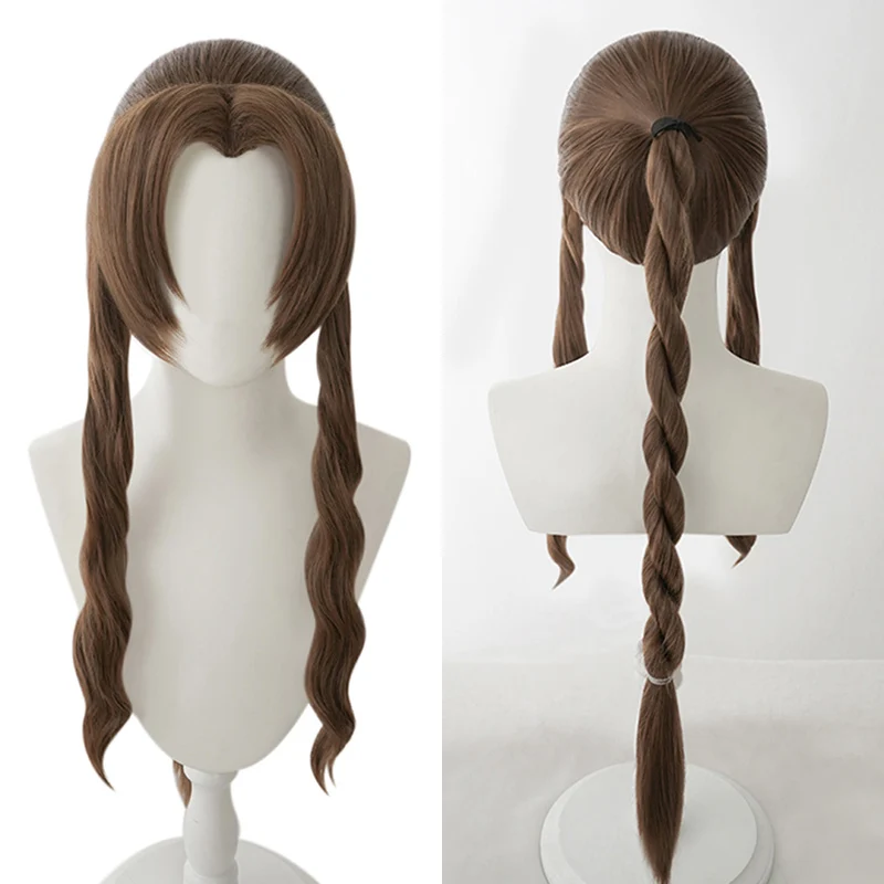 

Парик окончательной фантазии VII Aerith gainsborо, костюм для косплея, термостойкие синтетические волосы, женские коричневые длинные плетеные парики + шапочка для парика