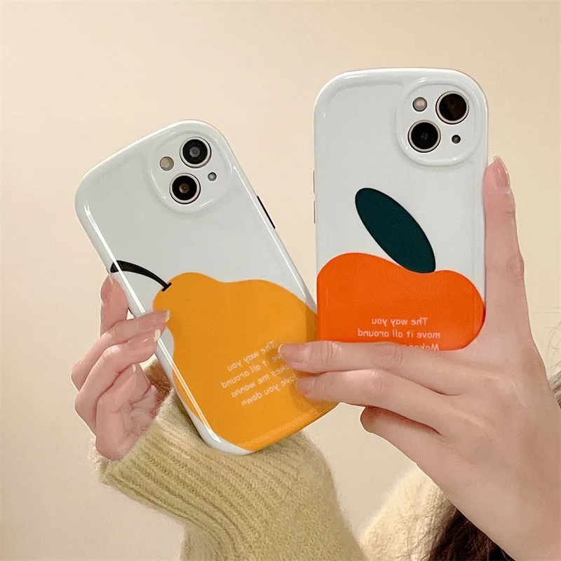

Simple Pear Orange Phone Case for iPhone X Xr Xs 11 12 13 Pro Max, Glossy Oil Painting Phone Case for Women, Girls