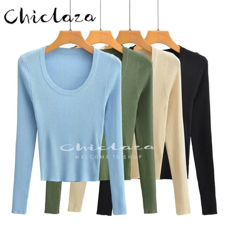 

CHICLAZA 2022 зимние женские модные повседневные трикотажные свитера с круглым вырезом женские тонкие Топы с длинным рукавом пуловер