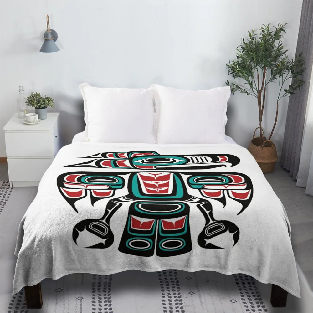 

Haida Tlingit Native Raven Totem Fuzzy Bed Boho Strawberry Chunky Cute Throw Blanket