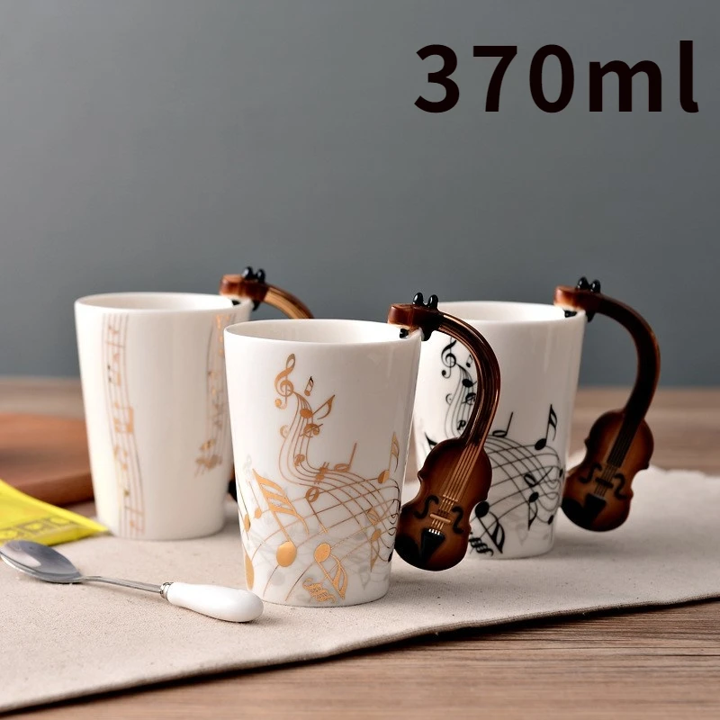 

370ml Ceramic Electric Guitar Musical Instrument Milk Coffee Cup Note Water Cup Violin Harp Piano Drum Mug Saxophone Music Cup