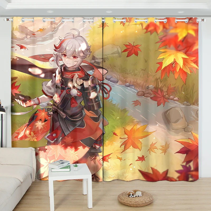 

Kazuha Genshin Impact Blackout Curtain 2 Panels Anime Printing Window Drapes For Living Room Cartoon Home Decor Treatments