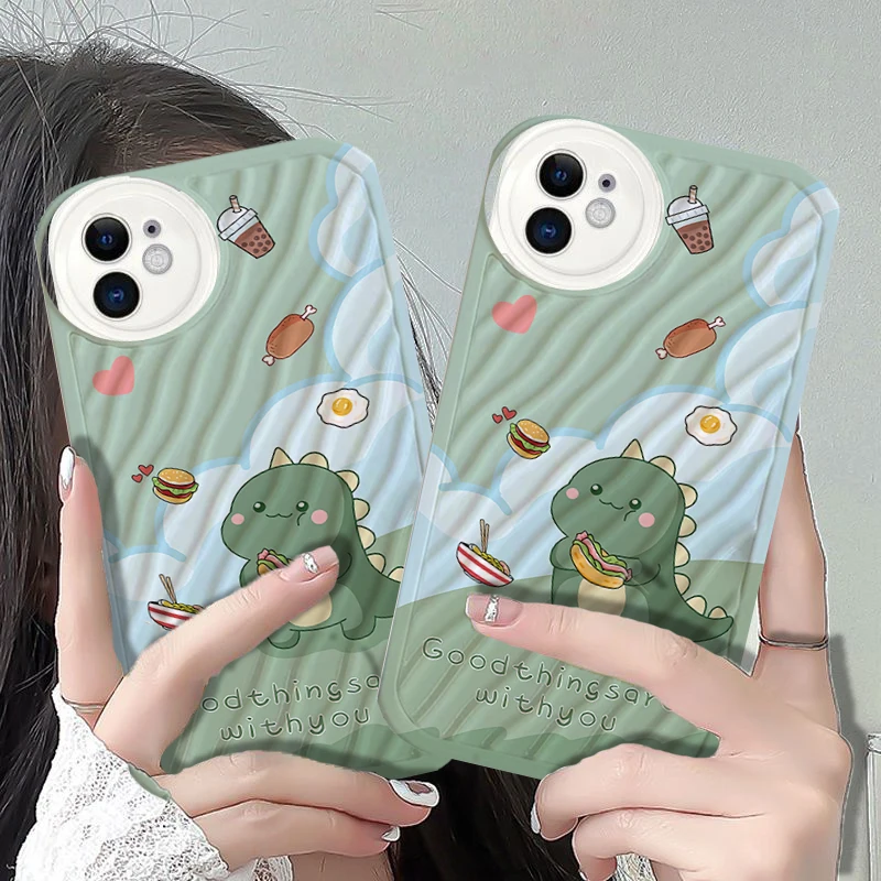 

Water Ripple Lovely Hot Dog Dinosaur Phone Case For iPhone 14 13 12 11 Pro Max Mini XS Max XR 8 Plus SE3 Protection Back Cover