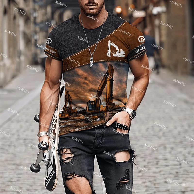 

Unisex Excavator Graphic 3D Printed Mens T-Shirts For Men Summer Tops Short Sleeve Crewnack Fashion Casual Oversized Tee Shirts